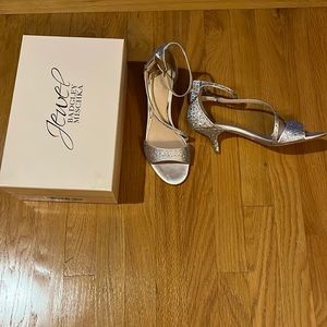 Jewel by Badgley Mischeka nude embellished kitten heel sandals - size 8 1/2